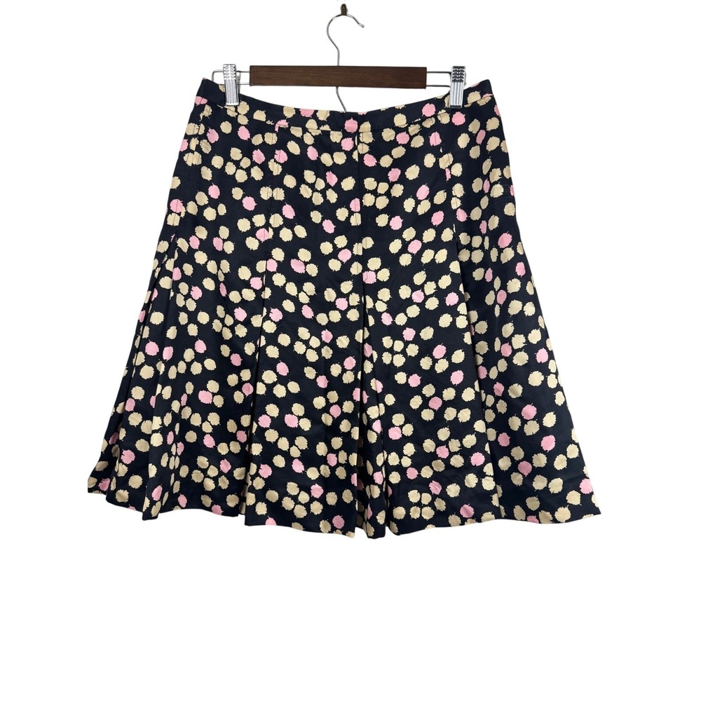 J.Crew 100% Silk Polka Dot Pleated A-Line‎ Skirt Navy Pink Cream Size 6